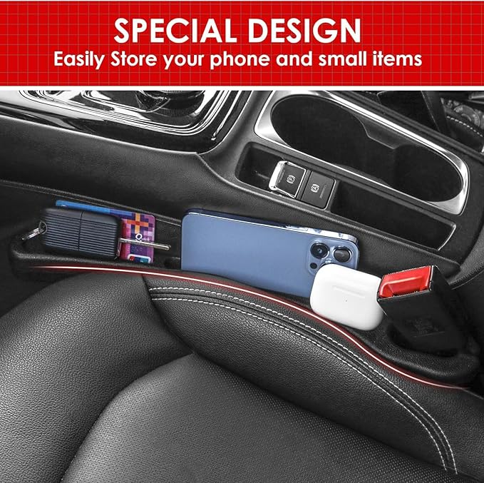 acetek Car Seat Gap Filler 2 Pack, Gap Stopper Fill Gap Between Seat and Console, Car Seat Gap Filler with Built-in Recessed Storage Organizer