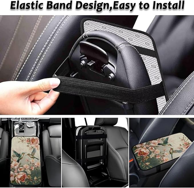 Bulopur Hummingbird Car Console Covers Warmth Arm Rest Cover Car Flannel Easy to Install Protect from Pet Claws Universal Car Interior Accessories Car Arm Rest Cover