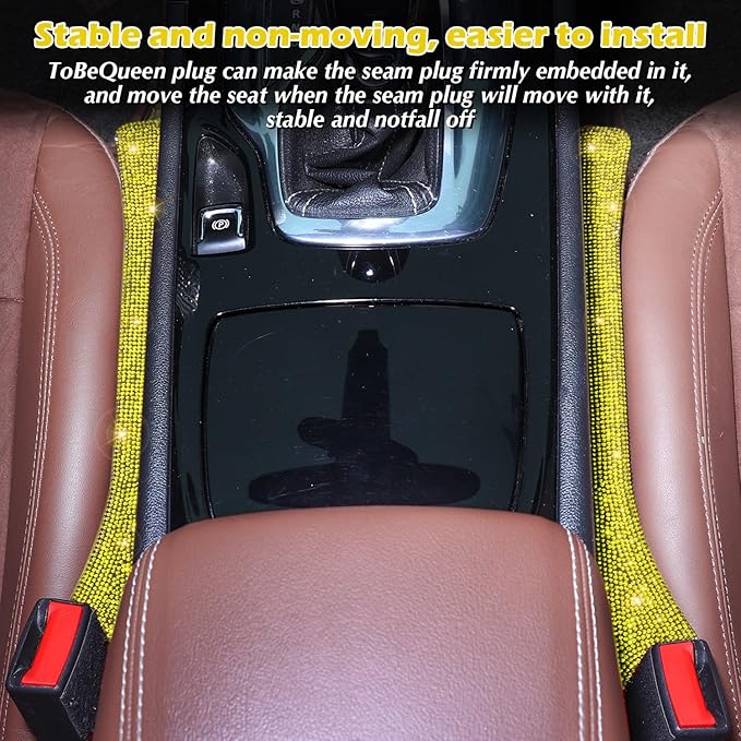 Briwill Bling Car Seat Gap Filler Yellow, 2 Pack Handmade Crystal Rhinestone Diamond Bling Gap Filler for Car SUV Truck Yellow Bling Car Accessories for Women(Yellow)