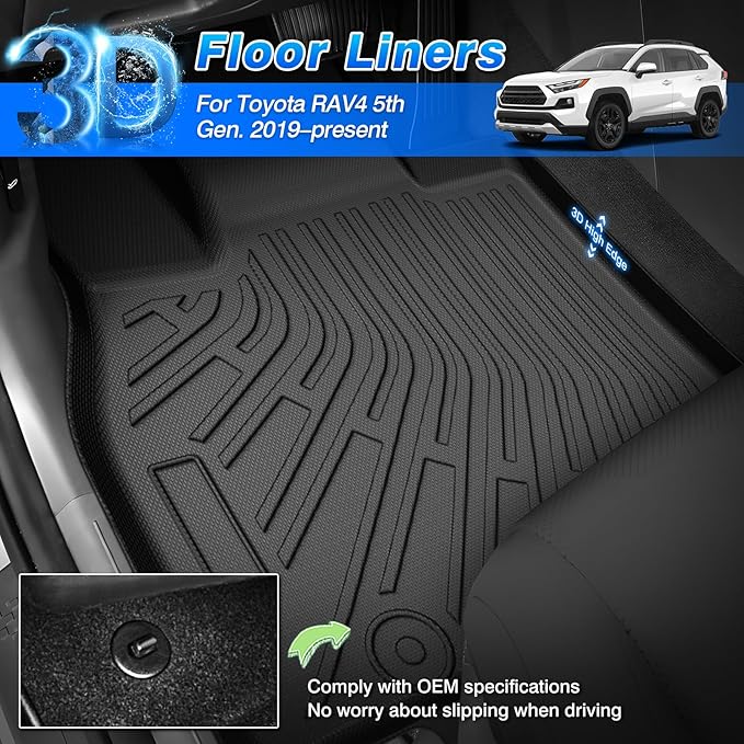 Floor Mats for 2019-2024 2025 Toyota RAV4 (Include Hybrid) Cargo Liner with Back Seat Cover for RAV4 Accessories, All Weather TPE Trunk Mats for RAV4 LE/XLE/Limited/TRD/Adventure (5 PCS)