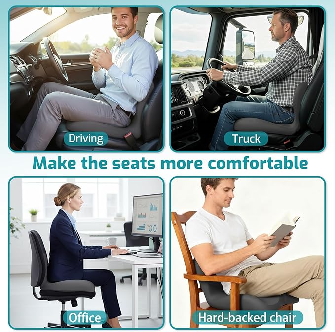 XZdream Memory Foam Seat Cushion,Office Chair Cushion with Lumbar Support for Back Pressure Relief,Sciatica,Car Seat Cushion with Adjustable Strap,Hip Pad Cushions for Car,Truck,Desk,(D-Dark Grey)
