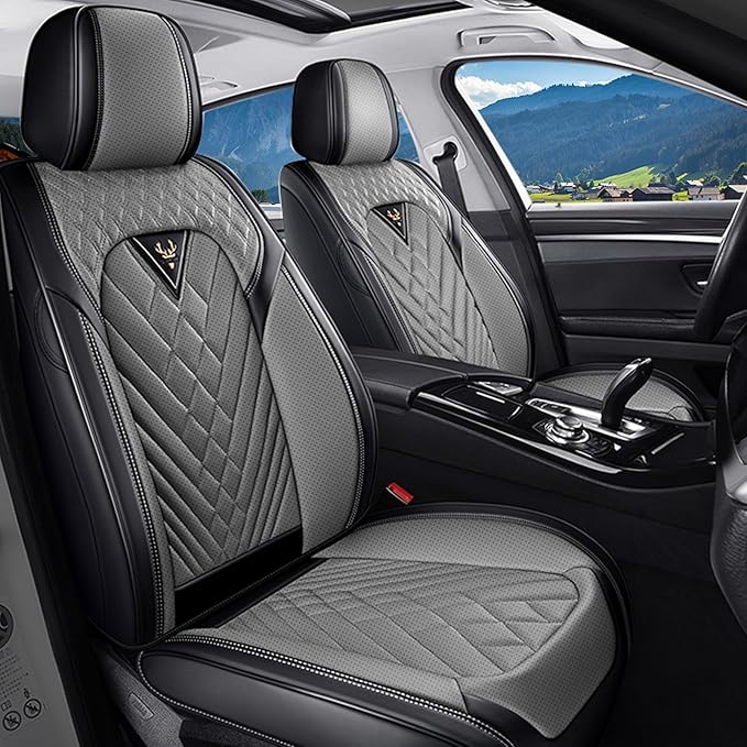 BYXN Car Seat Covers for Jeep Wrangler 2000-2026,Breathable Nappa Leather Car Seat Protector,Front Seat Covers Automotive Seat Cushion with Airbag Compatible(Front Seats,Black-Gray)