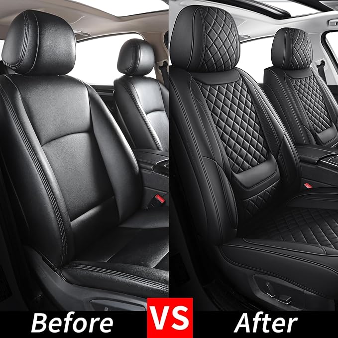hoozoom Leather Front Seat Covers for Cars Breathable Seat Covers Waterproof Seat Protectors Universal Fit for Most Automotive Cars SUV Trucks Van (Black, Front Pair)