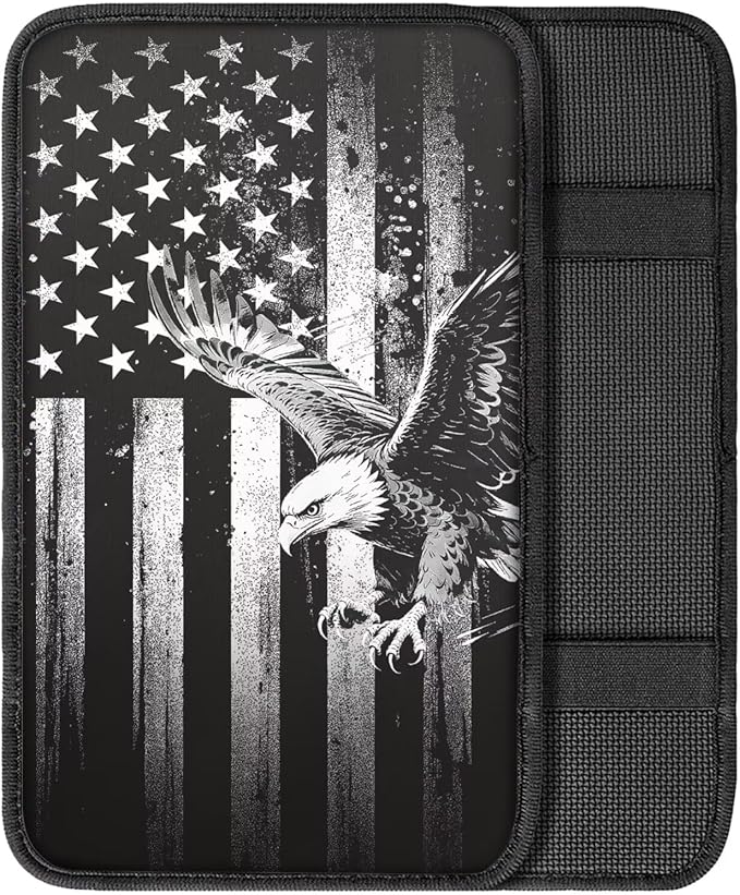 Universal Armrest Cushion Cover for Car Eagle American Flag Print Car Center Console Armrest Cushion Pad Decorative Auto Interior Accessories, Easy to Install