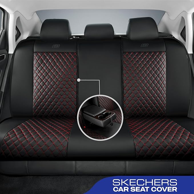 Skechers Car Seat Covers,Piping Luxury Faux Seat Covers,Waterproof Anti Slip Car Seat Protector Front Seats,Car Accessories Airbag Universal Fit for Most Cars,Vans,Trucks,SUV,Red
