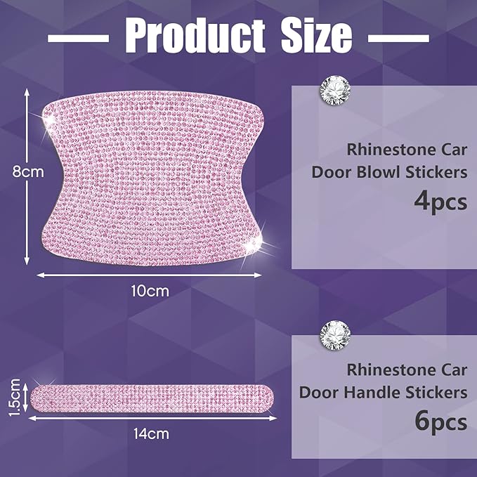 Frienda 10 Pieces Bling Car Accessories for Women Bling Car Door Handle Protector Door Handle Covers for Car Rhinestone Car Bowl Protector Accessories Women Stickers(Pink)
