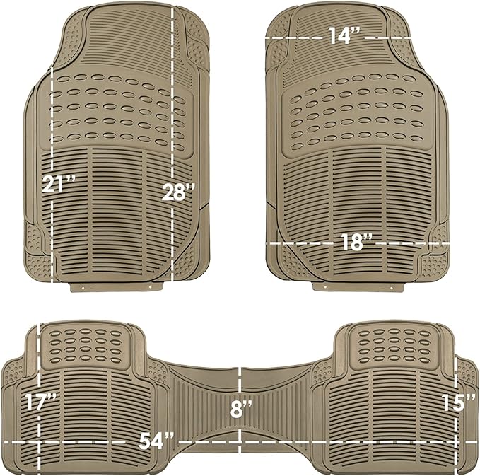 FH Group 3 Row Climaproof™ Trimmable Non-Slip Vinyl Floor Mats with Cargo Liner- Universal Fit for Cars Trucks and SUVs (Beige) F11306-F16401