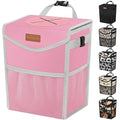 Pritent Car Trash Can with Lid, Cute Leakproof Car Trash Garbage Bag Hanging Vehicle Trash Bin Small Portable Automotive Garbage Cans Organizer for Back/Front Seat(Trapezoid,Pink
