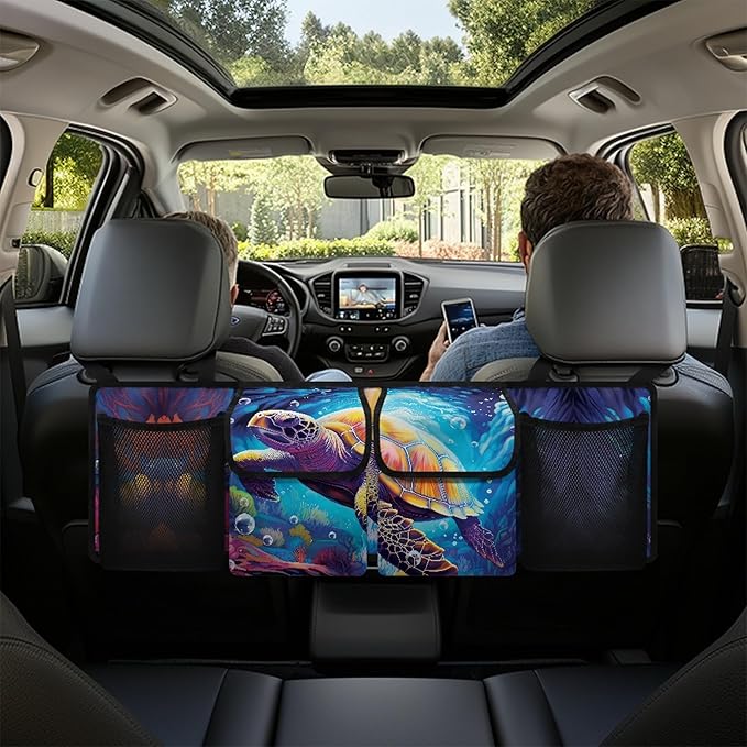 CLOHOMIN Sea Turtle Car Trunk Organizers for Women Men Back Seat Storage Bag with 4 Pockets Easy to Install Trunk Organizer for SUV Truck Sedan Hanging Car Interior Accessories