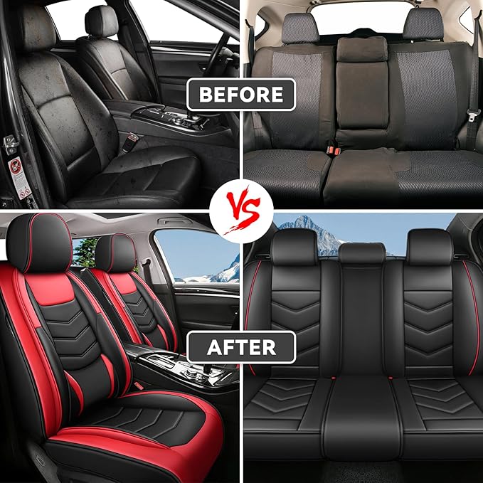 Car Seat Covers Fit for Chevy Trax 2015-2025, Side Airbag Compatibility, 3D Lumbar Support and Seamless Fit, Easy to Clean Sports Seat CoverFull Set, Black Red