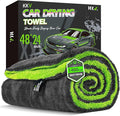 KKV Full-Sized SUV Drying Towel, 48”x24” Dual Sided Microfiber Car Cleaning Towel with Twisting Yarn Technique, 1400GSM Super Absorbent, Scratch-Free, Machine Washable (Darkgray-GreenYellow)