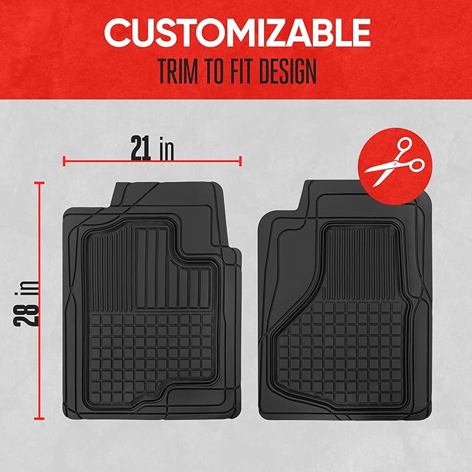 Motor Trend 2-Piece Premium All Weather Rubber Floor Mats for Cars SUVs Trucks, Heavy Duty Universal Fit Trim To Fit Protection (2 Front Floor Mats)