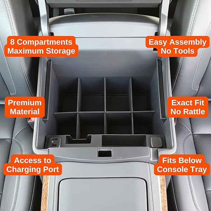 Vehicle OCD - Center Console Divider and Tray Organizer for Chevy Suburban/Tahoe/GMC Yukon/XL (Full Console w/Bucket Seats ONLY) (2015-2020) - Made in USA - SLX507