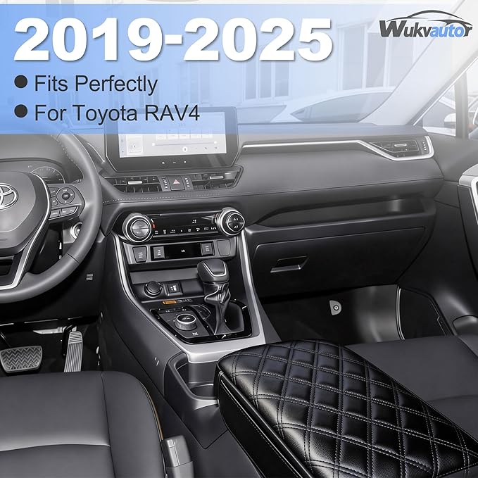 Center Console Cover for 2019-2025 Toyota RAV4 Center Consolce Cover 2025 RAV4 Armrest Cover Cushion Pad for Toyota RAV4 Accessories PU Leather