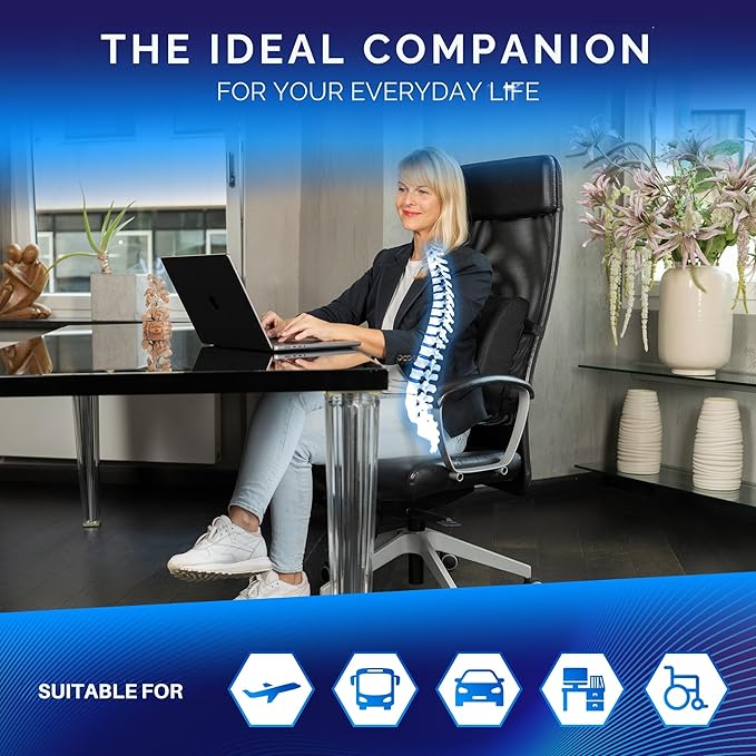 Healthfix® Ergonomic Lumbar Support Pillow – Expertly Designed in Germany – Improves Posture & Relieves Back Pain – Memory Foam Back Cushion for Office Chair & Couch - Medium (130–200 lbs)