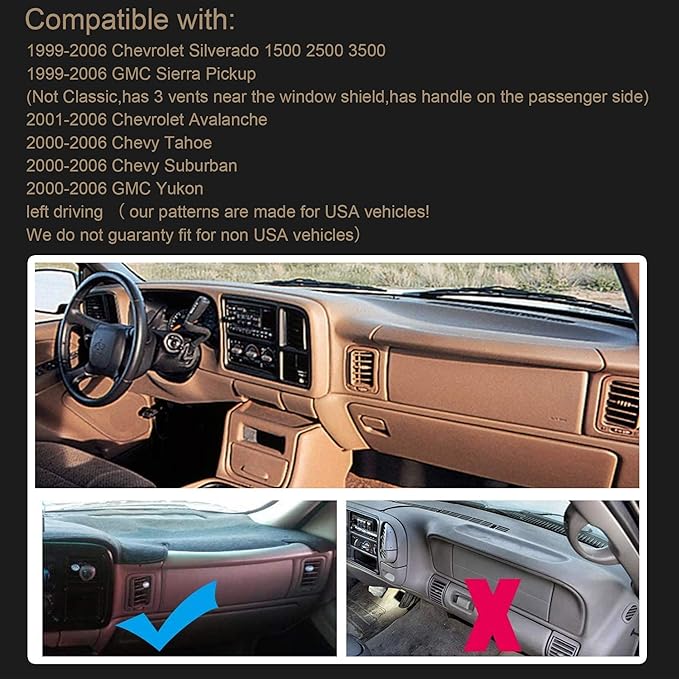 SPEEDWOW Dashboard Dash Board Cover Mat Carpet Compatible with 1999-2006 Chevrolet Silverado Avalanche Tahoe Suburban GMC Pickup Yukon