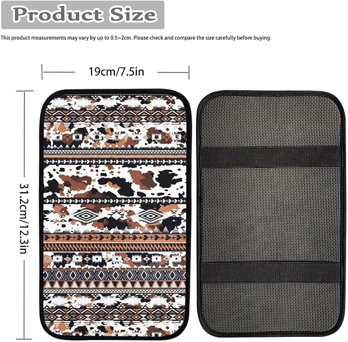 Horeset Aztec African Tribal Cow Print Center Console Armrest Cover for Men Women, Anti-Scratch Car Arm Rest Cover Pad Accessories Interior Decor