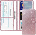 Vehicle Glove Box Car Organizer, Car Registration and Insurance Holder, Insurance Card Holder for Cars, Leather Card Holder Interior Auto Accessories for Women (Glitter-Pink)