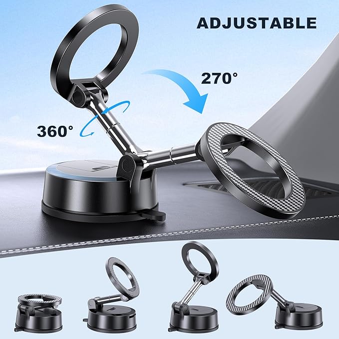 MOKPR Car Phone Holder for Magsafe, Magnetic Car Phone Mount Foldable Hands-Free Suction Cup Phone Holders for Your Car for iPhone 16 Pro/Pro Max 15 14 13 12