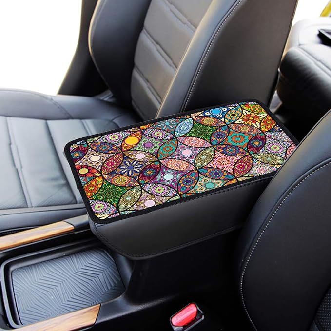 CREATCABIN Car Center Console Pad Flower Auto Armrest Seat Box Cover Car Armrest Pad Auto Center Console Cover with Bands Smooth Fabrics Soft and Comfortable for Vehicle SUV Truck 12.6×7.5in