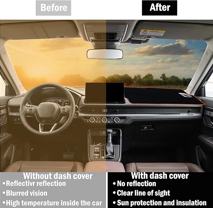 Dash Cover for Honda CR-V CRV Accessories 2023 2024 2025 2026 Dashboard Cover Center Console Dash Mat Carpet Protector Sunshield No Glare Non-Slip Pad Custom Fit, Orange Trim