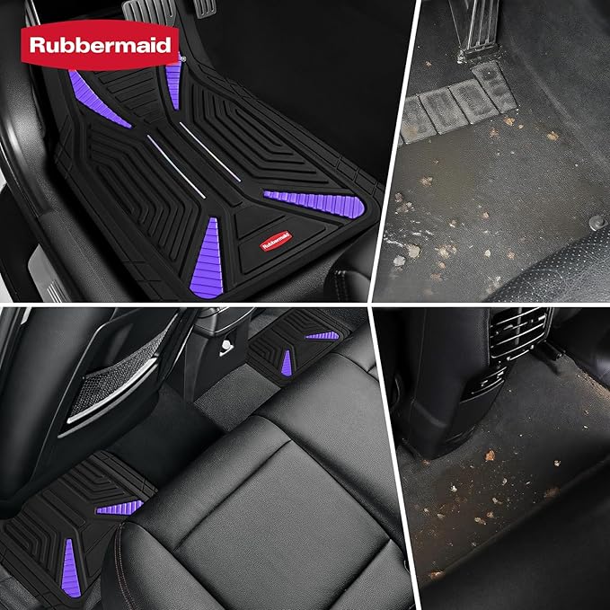Rubbermaid Car Mat Full Set, Universal Trim-to-Fit Heavy-Duty Car Floor Mats – 4-Piece Set for All Weather Protection – Durable Rubber Mat for Cars, Trucks, SUVs & Vans-Purple