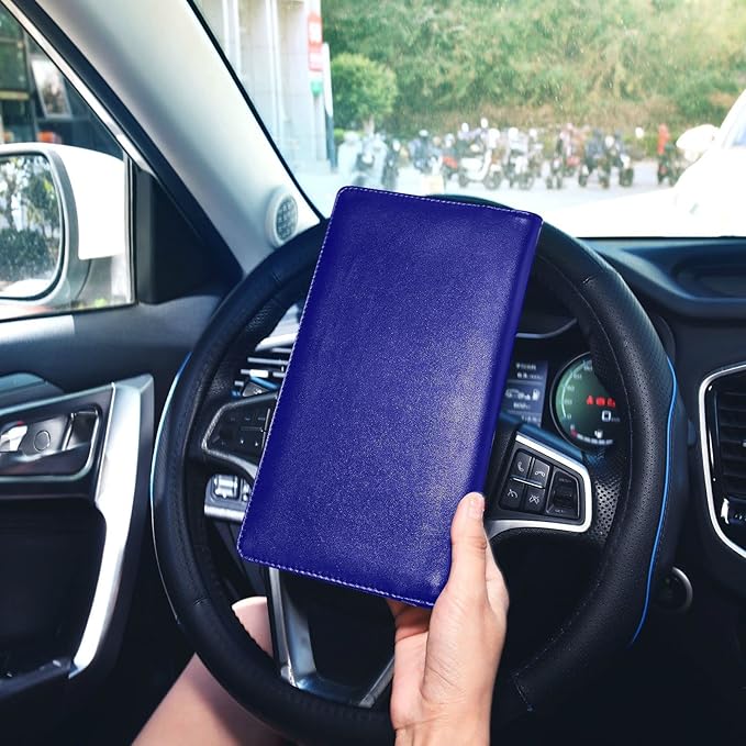 Custom Car Registration and Insurance Card Holder Personalized Leather Glove Box Organize Men Women Wallet Accessories Case for Cards, Essential Document Driver License Navy Blue