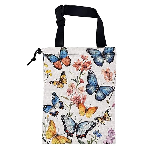 KXWQTRDD Car Trash Bag Colorful Butterfly Floral Leak-Proof Car Garbage Bag with Drawstring Foldable Canvas Trash Bin with Adjustable Buckle for Car Accessories, Travelling, Camping