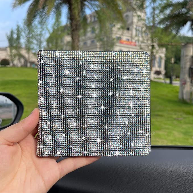 Rhinestone Bling Car Registration and Insurance Document Holder, Glitter Leather Vehicle Glove Box Organizer Magnetic Closure Card Wallet Case Colorful small