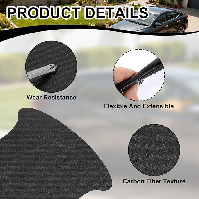 PATIKIL 2.68" x 3.35" Car Door Handle Sticker, 8Pcs Carbon Fiber Anti-Scratches Vehicle Door Cup Protectors with Scraper Auto Door Handle Protective Film for Cars Trucks RV SUV, Black