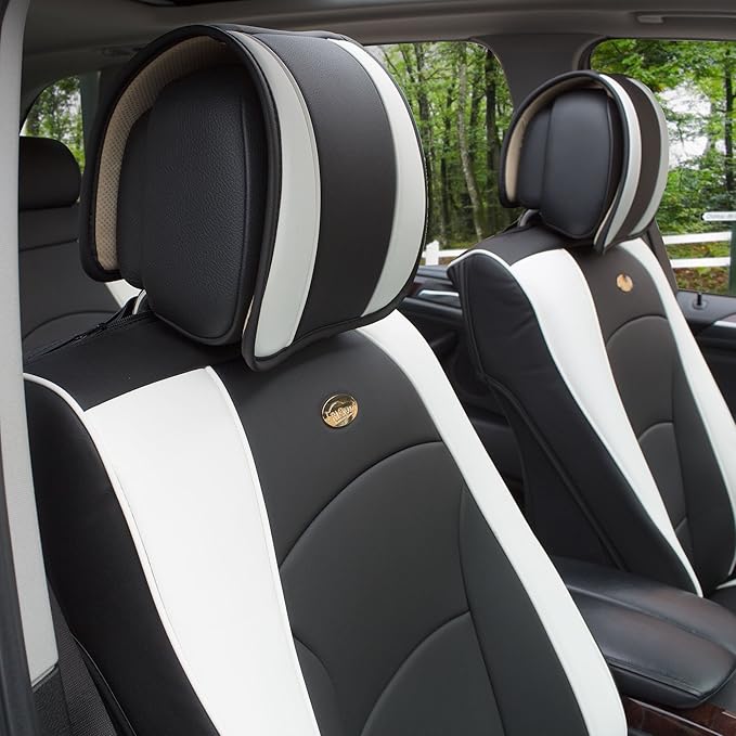 FH Group Car Seat Cover Cushion - 2 Pack Seat Covers for Cars Trucks SUV, Faux Leather Car Seat Cushions, Waterproof Car Seat Cover Cushion, Universal Fit Car Seat protector Front Set White