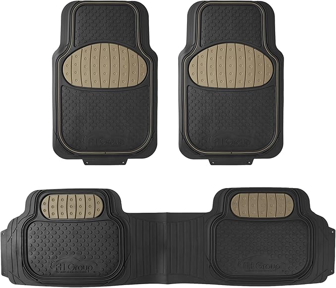FH Group Heavy-Duty Car Mats - Universal Fit, Trimmable Rubber Floor Mats, Sedans, SUVs, Trucks - Beige