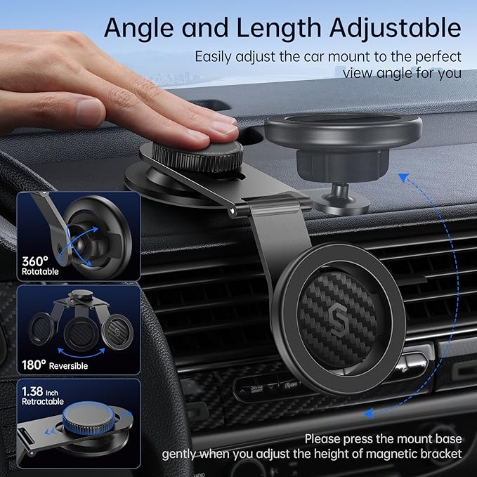 SYNCWIRE Fits MagSafe Car Mount for Universal Dashboard,Tesla Screen,Magnetic Phone Holder for Car, Foldable Aluminum Alloy Arm, Super Stable Car Mount for iPhone 17 Pro Max 16 15 14 13 12&All Phones