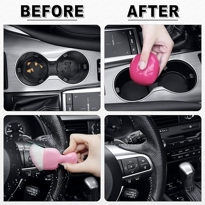 SINGARO Car Cleaning Kit, Universal Car Interior Cleaning Gel and Detailing Brush, Car Putty with 2 Soft Brush Accessories, Car Slime and Dust Brush, Cleaner Gifts for Men Women