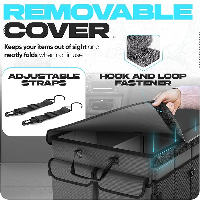 FORTEM Trunk Organizer For SUV Car Trunk Organizer, Foldable Storage, Car Accessories for Women Men, Collapsible Bag, Perfect Christmas Gifts, 600D Oxford, Non Slip Bottom, Straps, Soft Cover (85L)