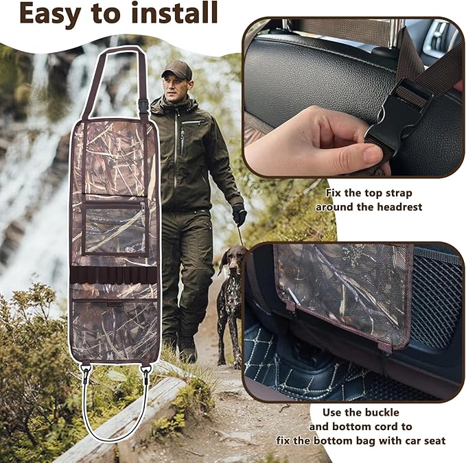 Seat Back Gun Rack, 2 Pack Truck Gun Rack Foldable Car Seat Back Gun Holder Camo Rifle Holder with Storage Pockets, Gun Sling Bag for Hunting Rifles/Shotguns, Fit Most Truck SUV