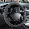 14 inch Gray Suede D Shaped Steering Wheel Cover, Breathable Non-Slip Sweat-Proof Wear-Resistant No Pilling, Warm in Winter and Cool in Summer