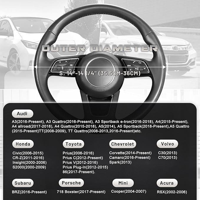 Mihecor Steering Wheel Cover Small Size 14-14.25 inch, Non-Slip Car Wheel Protector for Prius Civic Model 3 Model Y Camaro, Breathable Microfiber Leather, Black