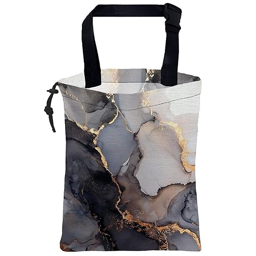 UUCBTAH Car Trash Bag Gray Gold Marble Car Trash Bin Leakproof Waterproof Car Trash Can for Back Seat, Foldable Car Garbage Bag with Adjustable Straps and Drawstring for Car Accessories