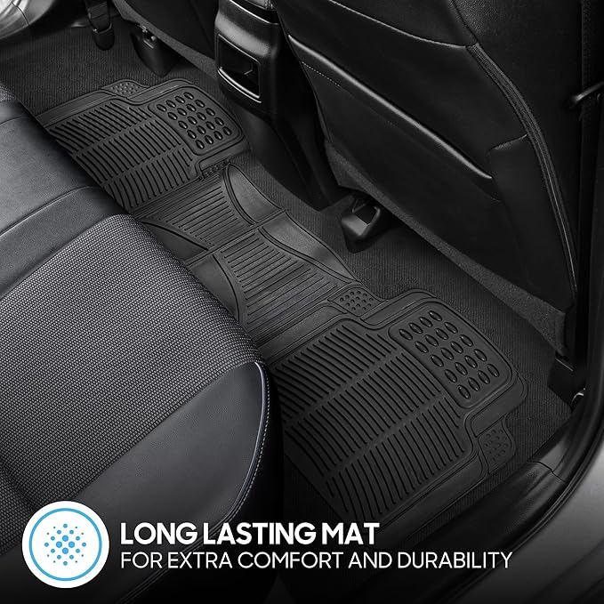 BDK M783 DuraChannel Heavy Duty Rubber Car Floor Mats Liner for Auto - All Weather 3 Piece Set Front & Rear, Fits Car Truck SUV Van, Universal Trim to Fit