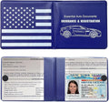 Ziciner Car Registration Insurance Holder, 2Pack Essential Auto PVC Card Document Glove Box Organizer with Velcro Closure, Universal Car Accessories for Men & Women (Blue/Back Flag)