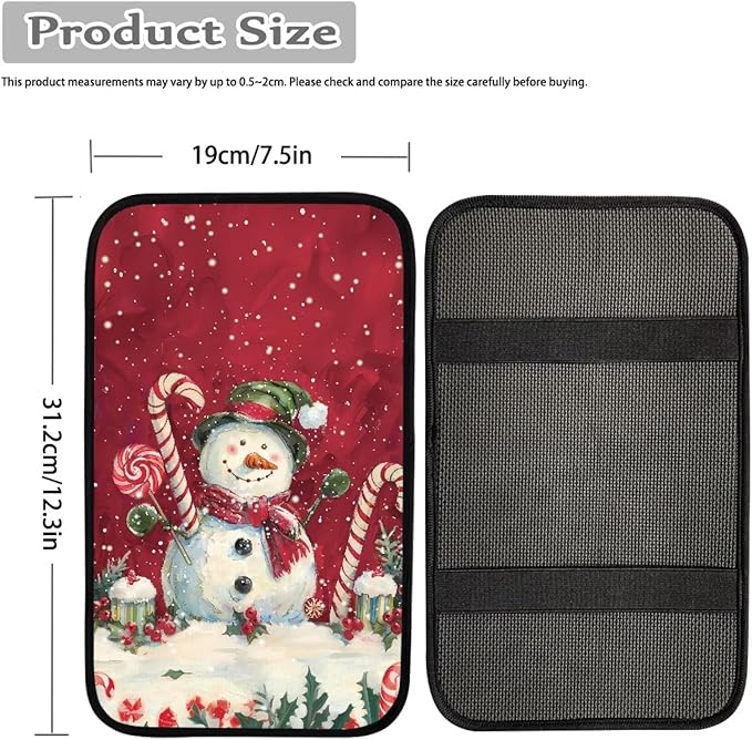 Horeset Christmas Snowman Candy Cane Universal Fit Auto Center Console Arm Rest Pad Car Armrest Seat Box Protection Fit SUV Sedan Truck