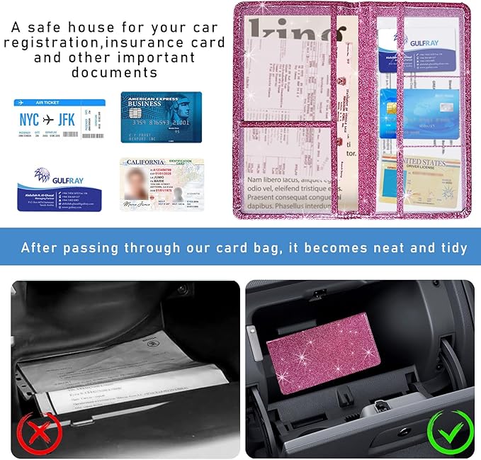 Ziciner Car Registration and Insurance Holder, Auto Card Document Glove Box Organizer with Magnetic Closure, Universal Vehicle Interior Accessories for Cars SUVs (Red-Large)