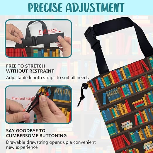 KXWQTRDD Car Garbage Bag Colorful Bookshelves Library Drawstring Car Trash Bag Hanging for Back Seat with Adjustable Buckle Canvas Vehicle Trash Can Easy-to-Install