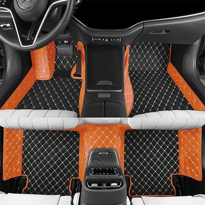 Luxury car Floor mats are for 99% of Vehicle Models,All Weather car Floor mats Provide Comprehensive Protection for Vehicles,Floor mats for car Personalized Customization! (Black-Orange)