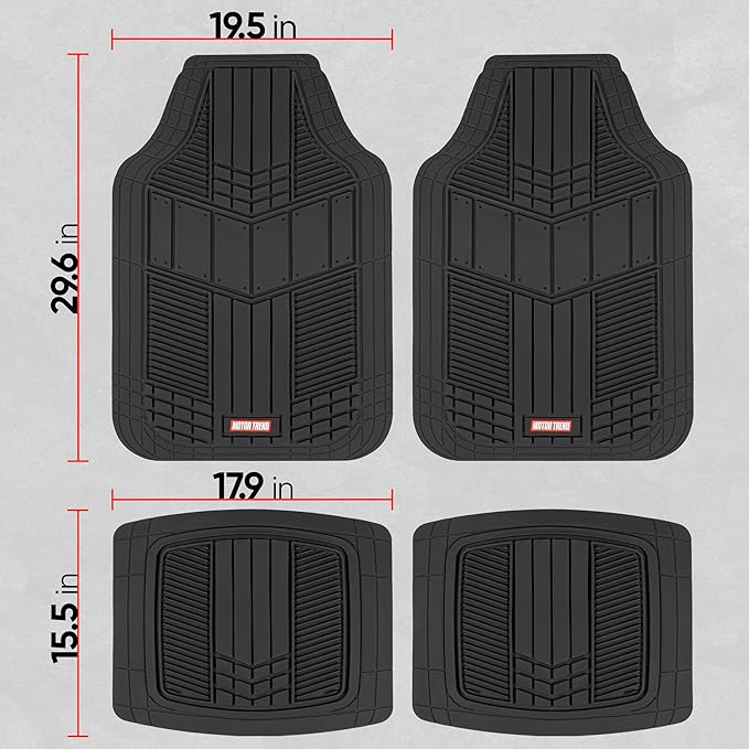 Motor Trend DualFlex™ Rubber Car Floor Mats All Weather Waterproof 4-Piece Sporty Two-Tone Design Car Mats Full Set - Universal Trim-to-Fit Floor Mats for Car, SUV, & Trucks - Car Carpet Protector