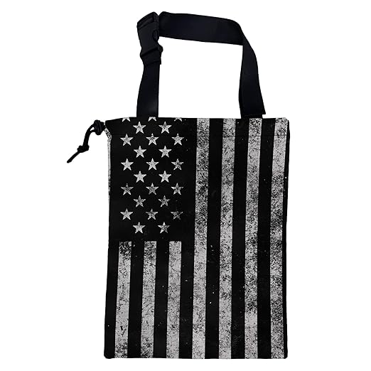 KXWQTRDD Car Garbage Bag Black and White American Flag Hanging Canvas Car Trash Bag Drawstring Car Back Seat Organizer for Car Back Front Seat Console with Adjustable Buckle