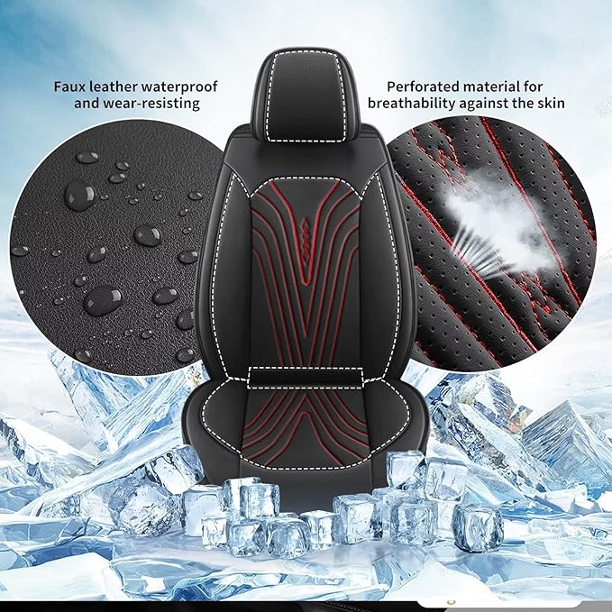 DISUTOGO Front Seat Covers Fit for Nissan Rogue Sport 2017-2022 Waterproof Faux Leather Automotive Cushion Protector Car seat Covers Compatible Airbag(2 Seats, Red Line)