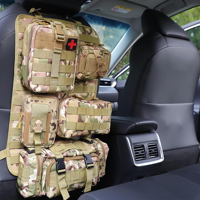 BXBXHD 6 Pack Tactical Truck Organizer Back Seat Storage Car Seat Storage Bag Molle Panels for vehicles, Car and SUV with Lots of Handy Compartments (CP camo)