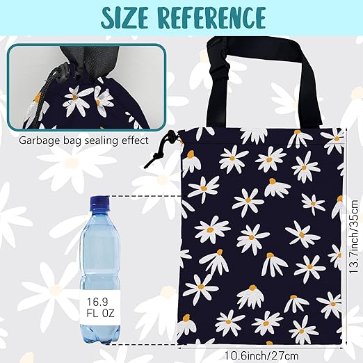 KXWQTRDD Car Garbage Bag Chamomile Flowers Hanging Canvas Car Trash Bag Waterproof Drawstring Car Back Seat Organizer for Car Back Front Seat Console with Adjustable Buckle